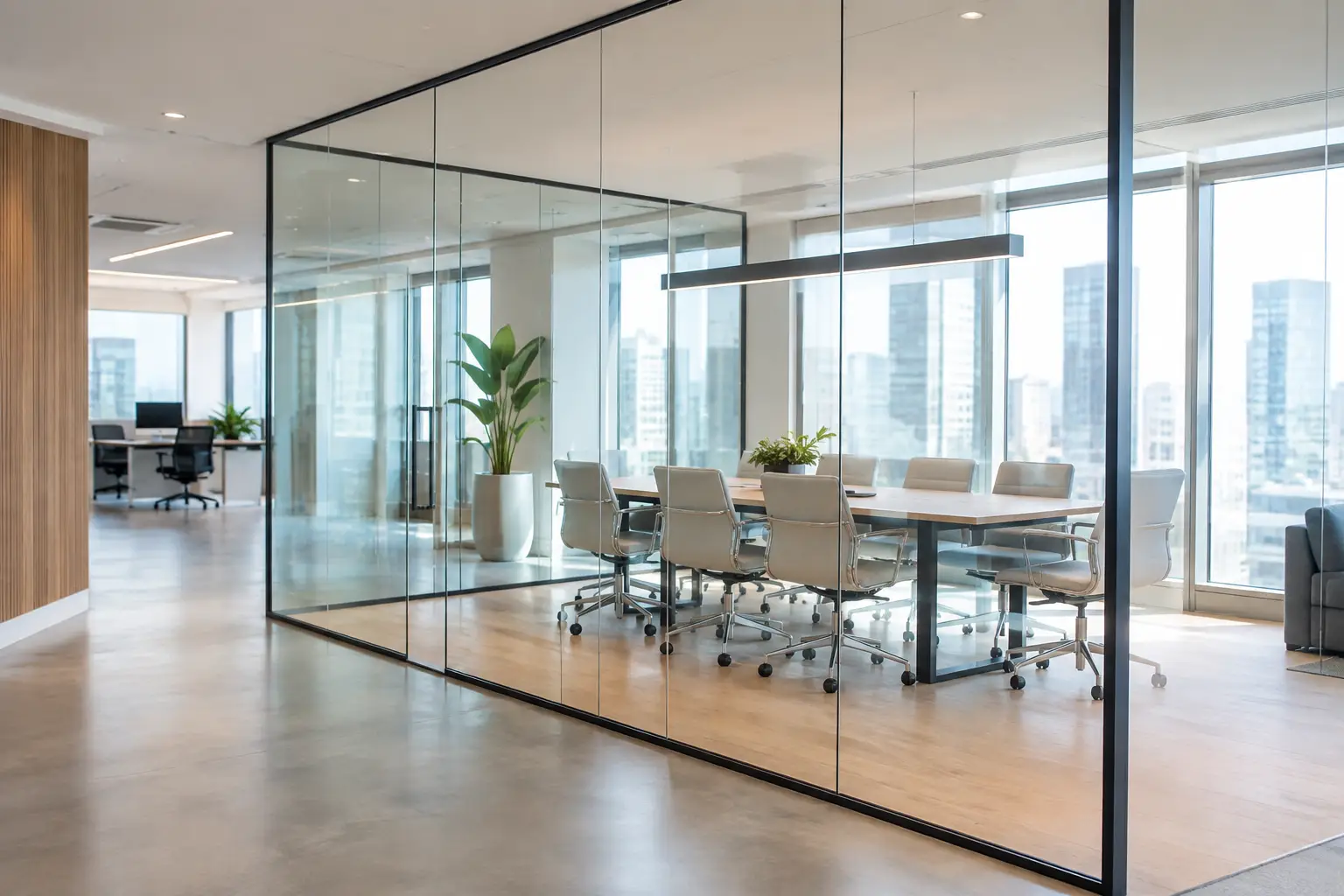 Glass Partitions That Define a Room, Not Divide It